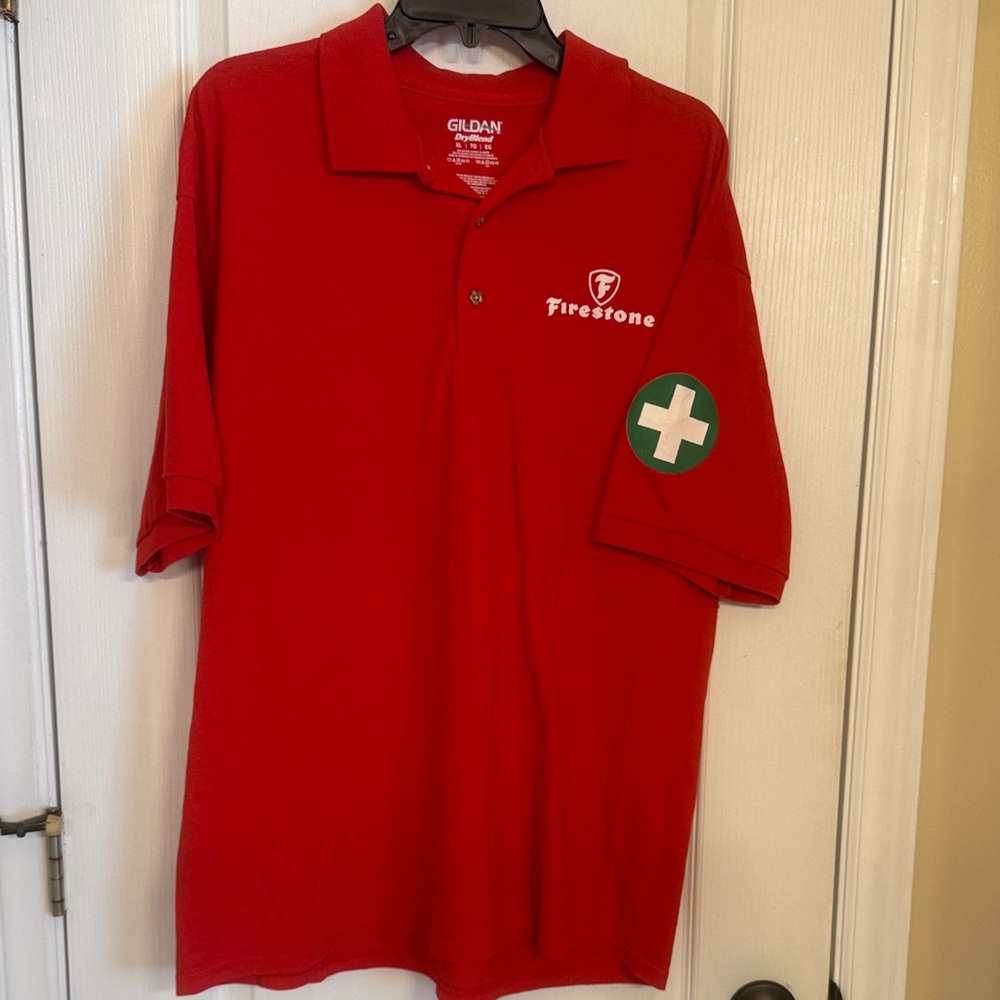 Gildan Red Polo Shirt with Firestone Emblem